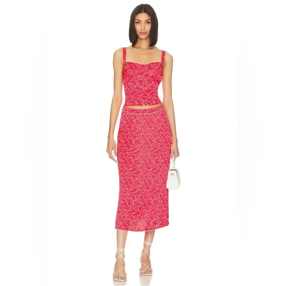 For Love and Lemons Chianti top and barbera midi skirt set pink XS - Picture 4 of 12